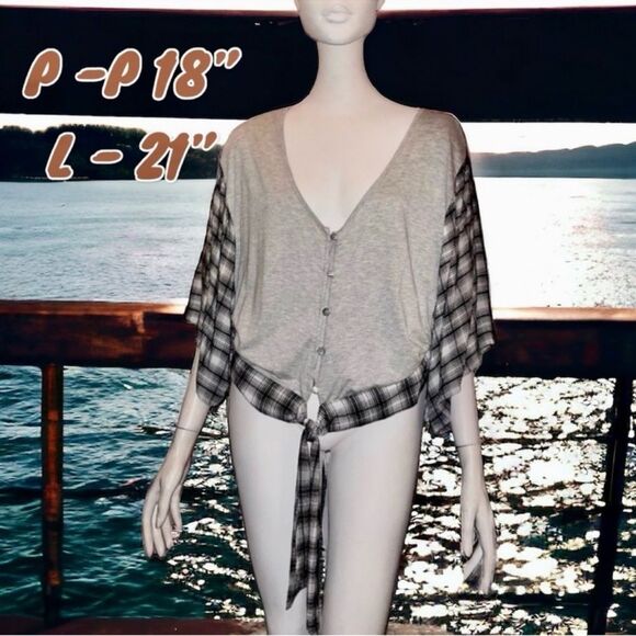 Buckle Daytrip Top Gray Plaid Batwing Sleeve Size Small - Picture 13 of 16